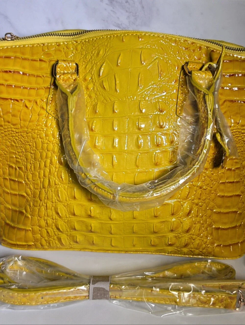 Yellow Croc-Embossed Women's Satchel Bag